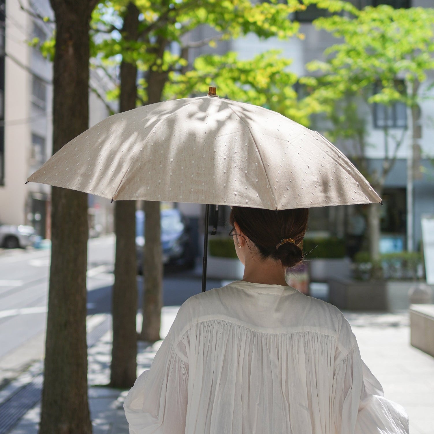折りたたみ傘 レディース 晴雨兼用傘 染料を使用しないオーガニックコットン100%のカットドビー