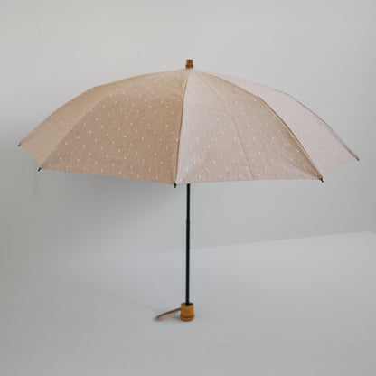 折りたたみ傘 レディース 晴雨兼用傘 遮光・遮熱 2段折り 小宮商店　Fringe Dot Shade　ベージュ(竹コンパクトタイプ)